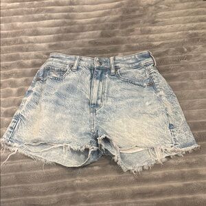 American Eagle Outfitters Blue Jean Shorts High-Waisted Frayed Hem